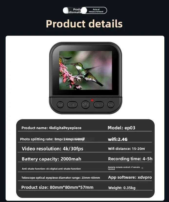 

【2.8-Inch 2.4GHz 4K】HOT HD WiFi Electronic Eyepiece 64MP Wireless Control Telescope Camera Universal Astronomical Mirror
