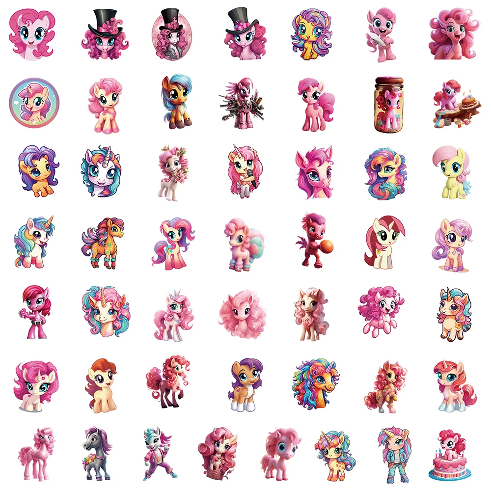 10/30/50PCS Nordic Style Pink Cartoon Cute Pony Sticker Graffiti DIY Phone Laptop Luggage Waterproof Decal Sticker Kids Toy