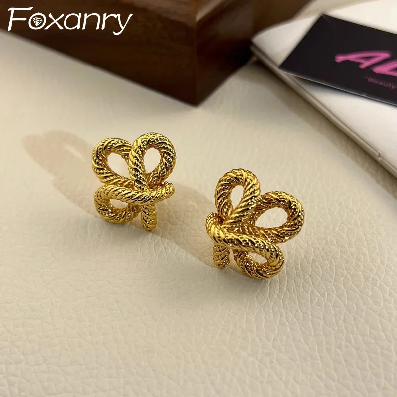 Foxanry Irregular Twist Geometric Stud Earrings For Women Girls Vintage Creative Design Trendy Personality Party Jewelry Gifts