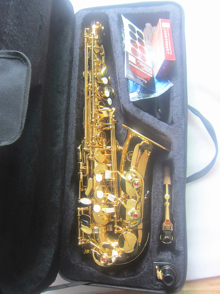 New Eb Alto Saxophone Brass Golden E Flat Sax JUPITER Instrument with Cleaning Brush Cloth Gloves Strap Padded Case
