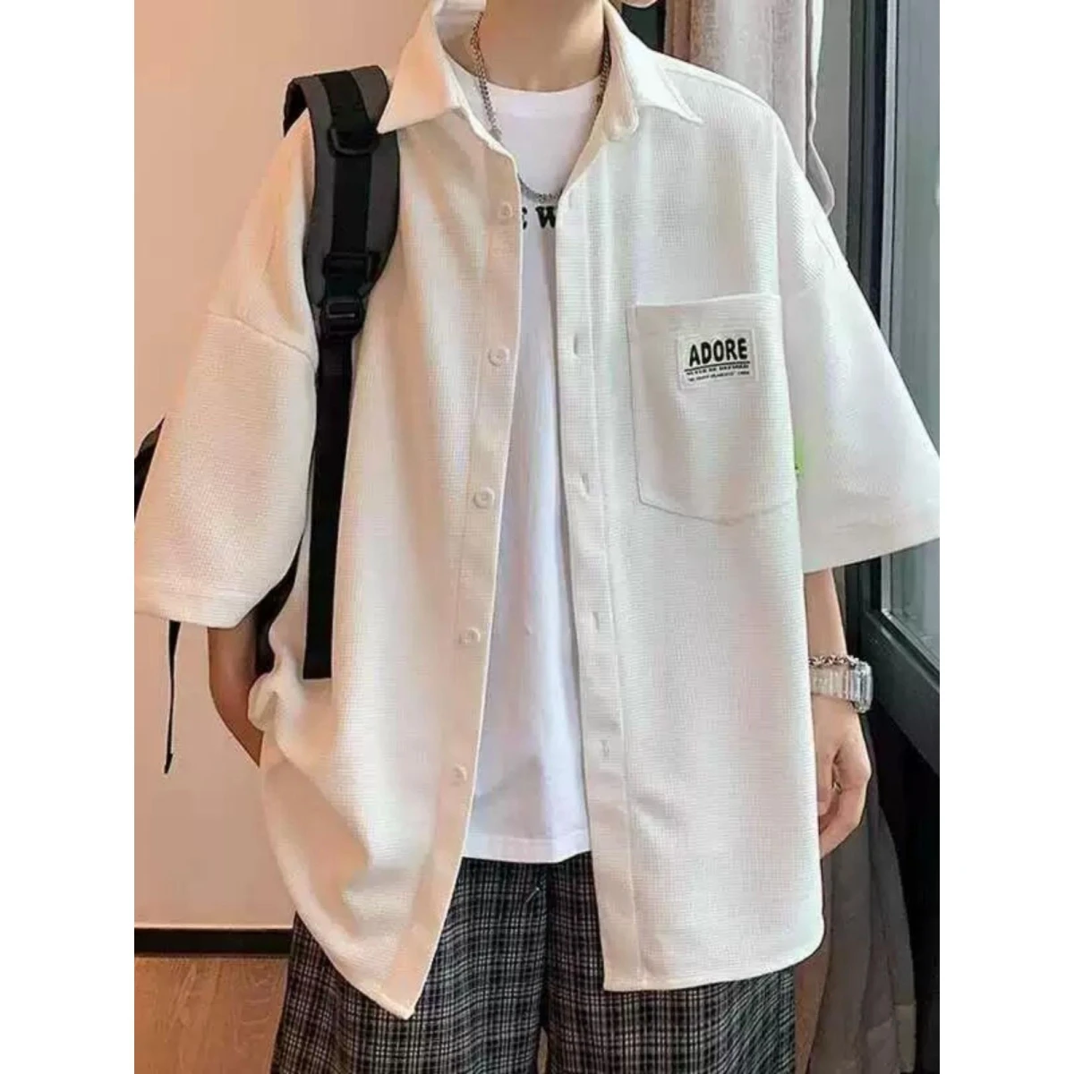 

ort Sve Men's irt Summer Thin Wfle Pattern High-End Salt System Boyfriend Sle Haome f Sve Jaet Harajuku...