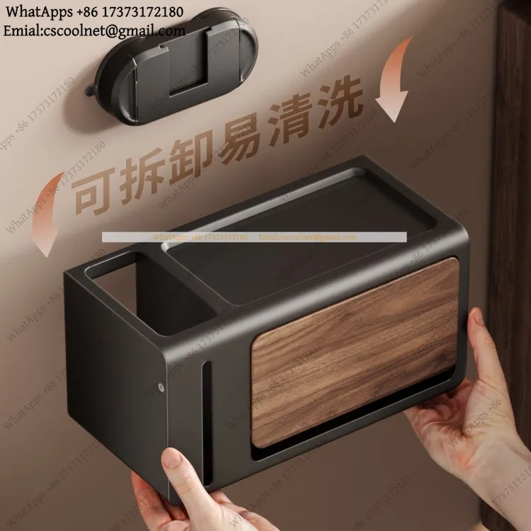JS02 No punching walnut pattern bathroom tissue box shelf waterproof bathroom wall hanging with cover tissue box