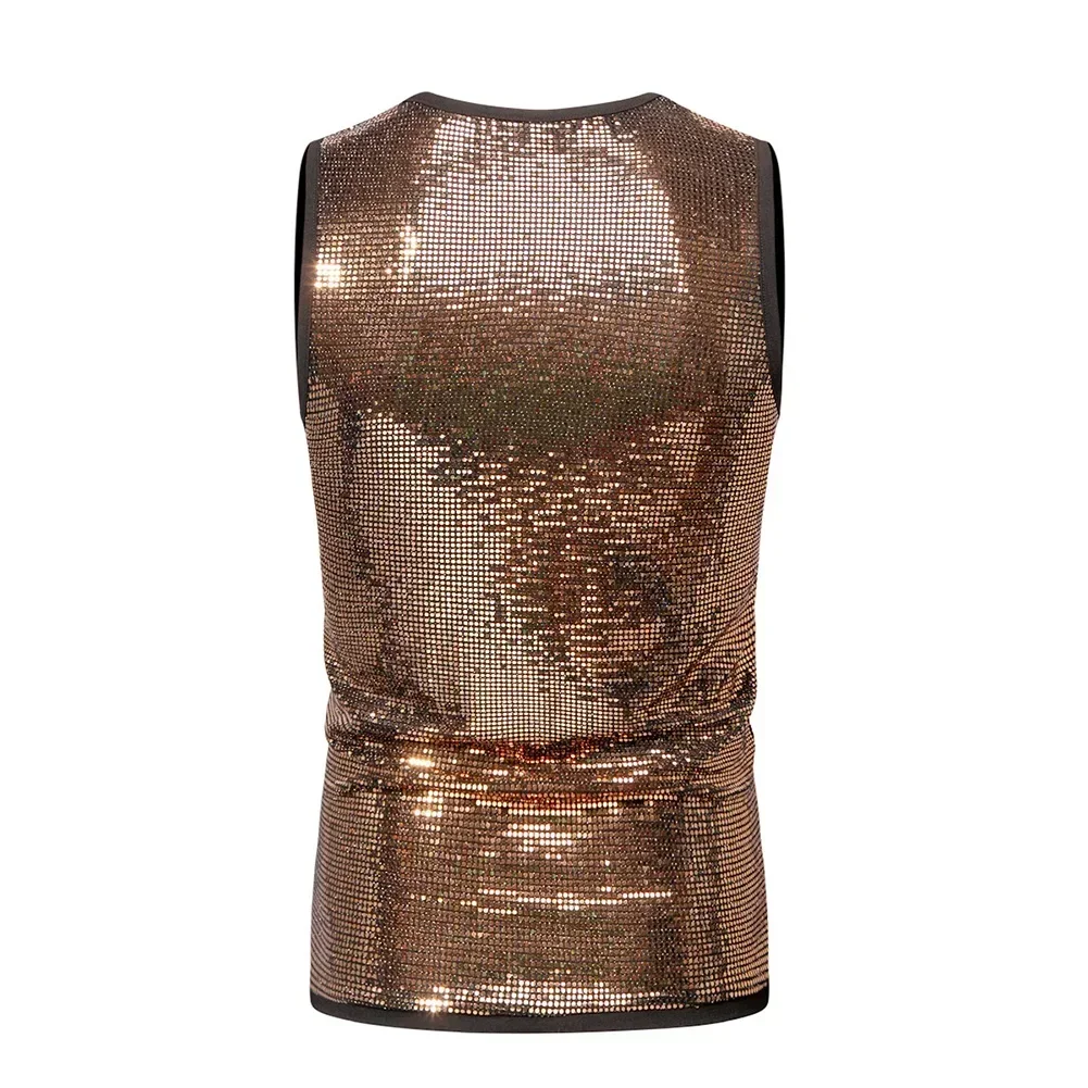 

Men Shiny Gold Sequin Dazzling Tank Tops Glitter Vest Nightclub Sleeveless Shirt