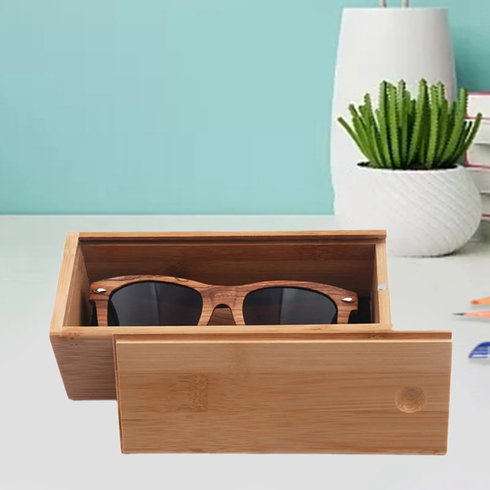 Sunglasses Case Eyewear Case Sliding Lid Portable Travel Bamboo Wood Box for Eyeglasses,Display Holder for Sunglasses Eyewear