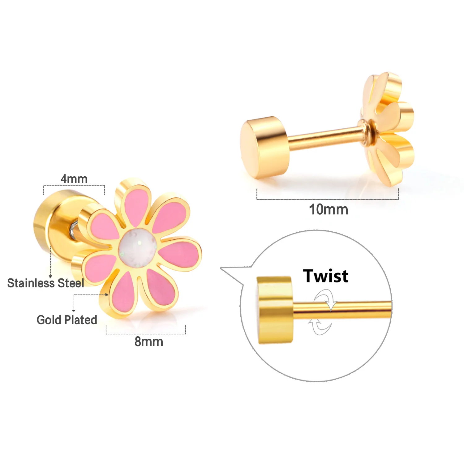 12Pair/Box Flower Daisy Stainless Steel Stud Earrings With Glitter Trendy Cute Hypoallergenic Casual Earrings Jewelry Gift 2024