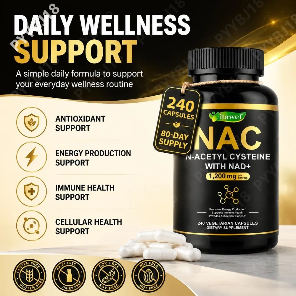 Itawel NAC N-Acetyl Cysteine Capsules with NAD+ Vegetarian for Energy Production Immune Support Antioxidant Support 240 Capsules