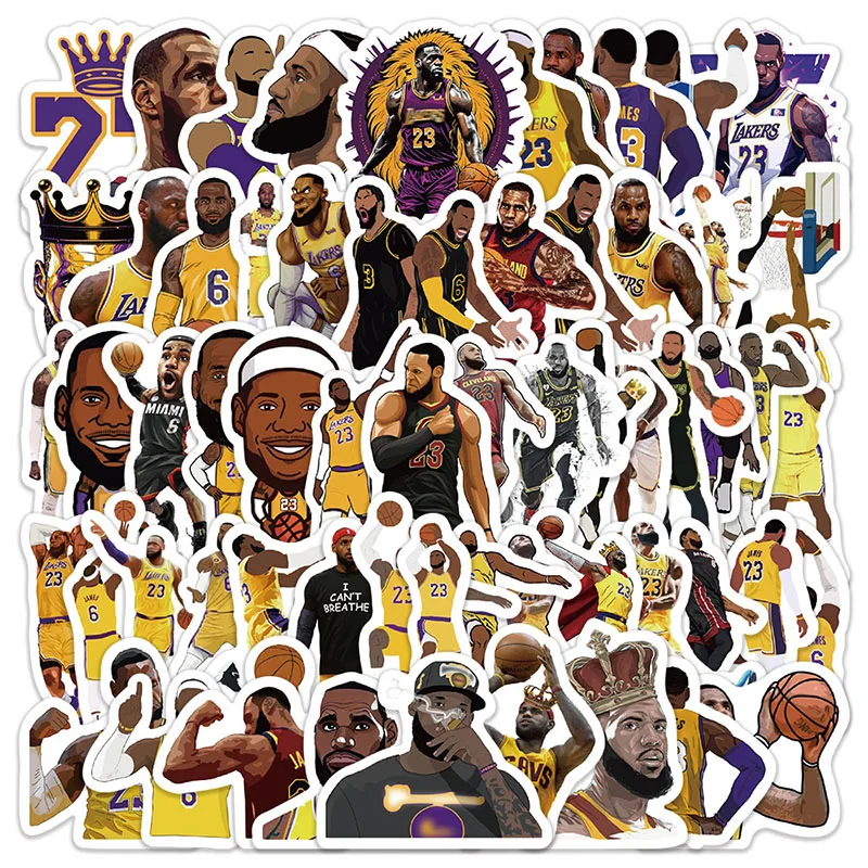 Bandai 60PCS LeBron James Cartoon Stickers Phone Trunk Refrigerator Skateboard Waterproof Anime Stickers Anime Figure Image Toys