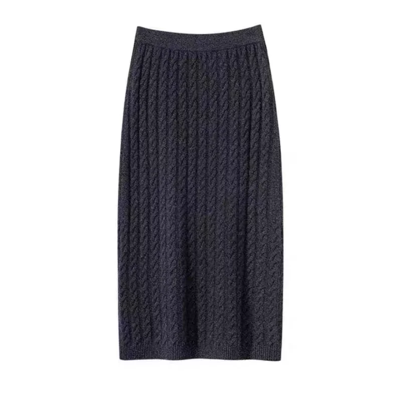 Thickened 100% pure cashmere sweater women's round neck knitted casual skirt