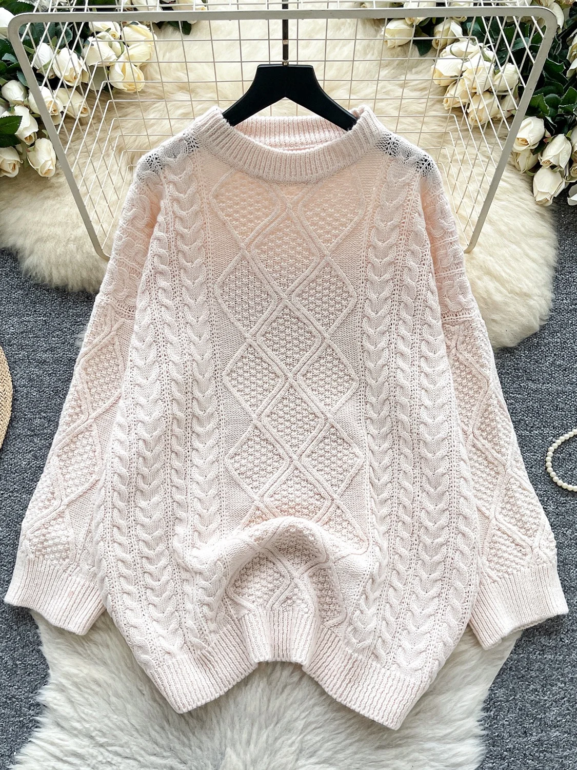 

Loose Long Sve Women's Knitted Sweater Autumn Winter Casual Sle Comfortable Fit Overhead Twist Casual Loose Slimming Top