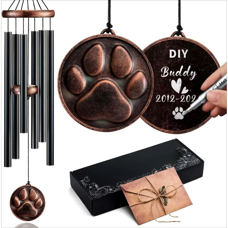 

Dog Memorial Wind Chimes, 34" Pet Loss Gift, Vintage Paw Print Sympathy Gift for Dog Owners