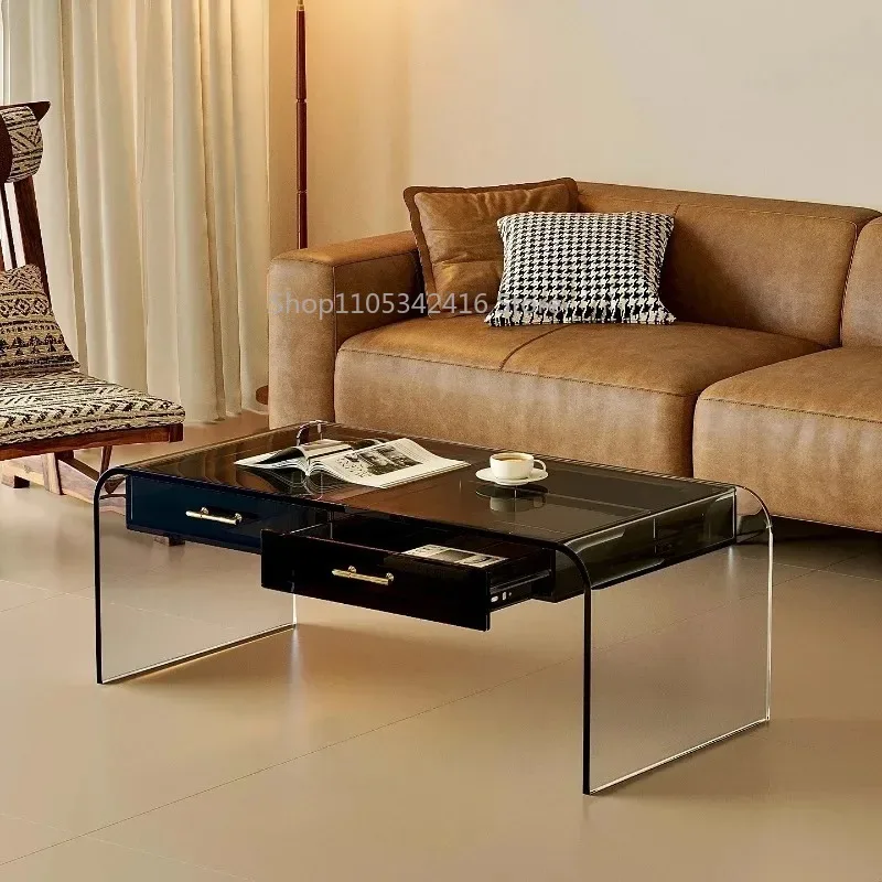 Minimalist Double-layer Acrylic Coffee Table, Household Tea Desk for Small Apartment Living Room Daily Use
