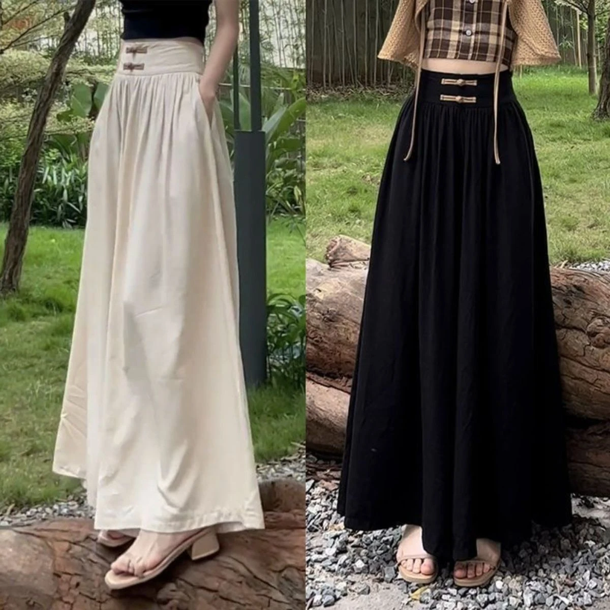 

Dropping feeling wide leg pants 2024 spring pants skirt thin summer new Chinese style buckle design loose casual pants trend