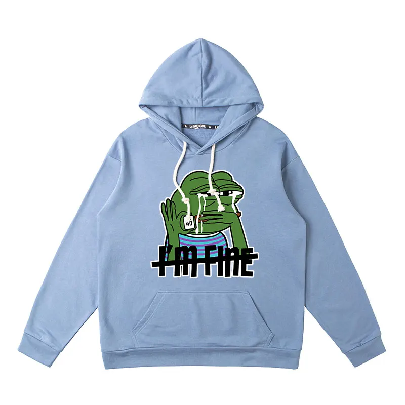 جاكيت بغطاء رأس من الضفدع الحزين للرجال والنساء ، مشاهير الإنترنت ، توب هاراجاكو ، الخريف والشتاء ،