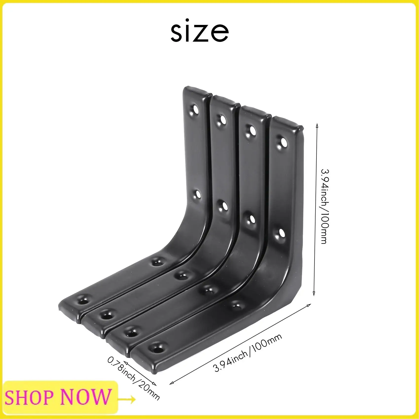 Especial 4 PCS Iron Wall Shelf Bracket, Heavy Duty Shelf Support Bracket Decorative Joint Angle Bracket, Black