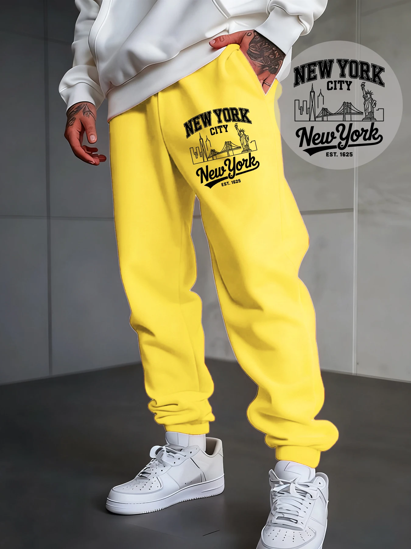 

New York City Letter Creative Printed Mens Jogging Pant Fashion Autumn Sweatpants Pocket Fleece Trousers Street Soft Sportpants