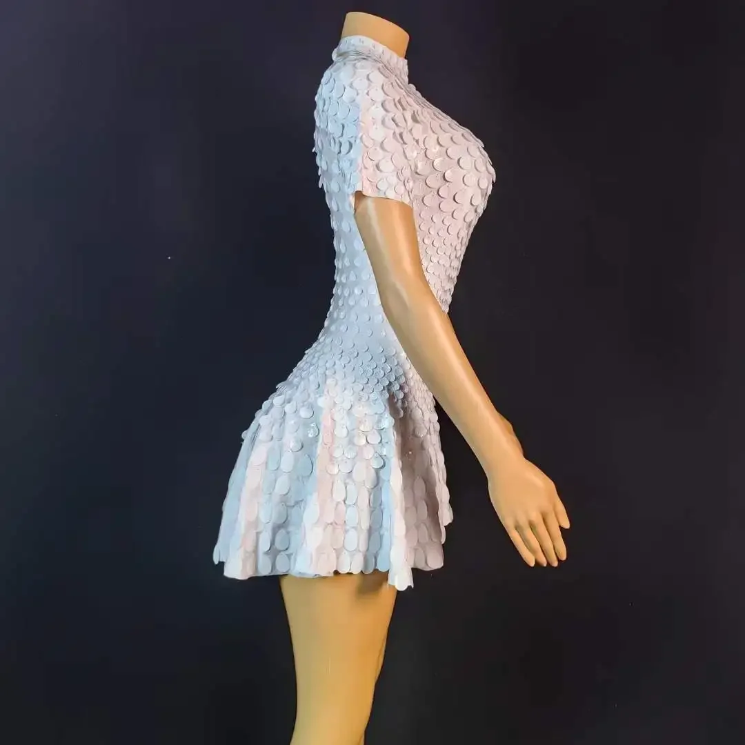 Vestido blanco de manga corta con lentejuelas para mujer, traje de cantante, bailarina, Drag Queen, fiesta de boda, cumpleaños, escenario, disfraz de DJ DS Gogo