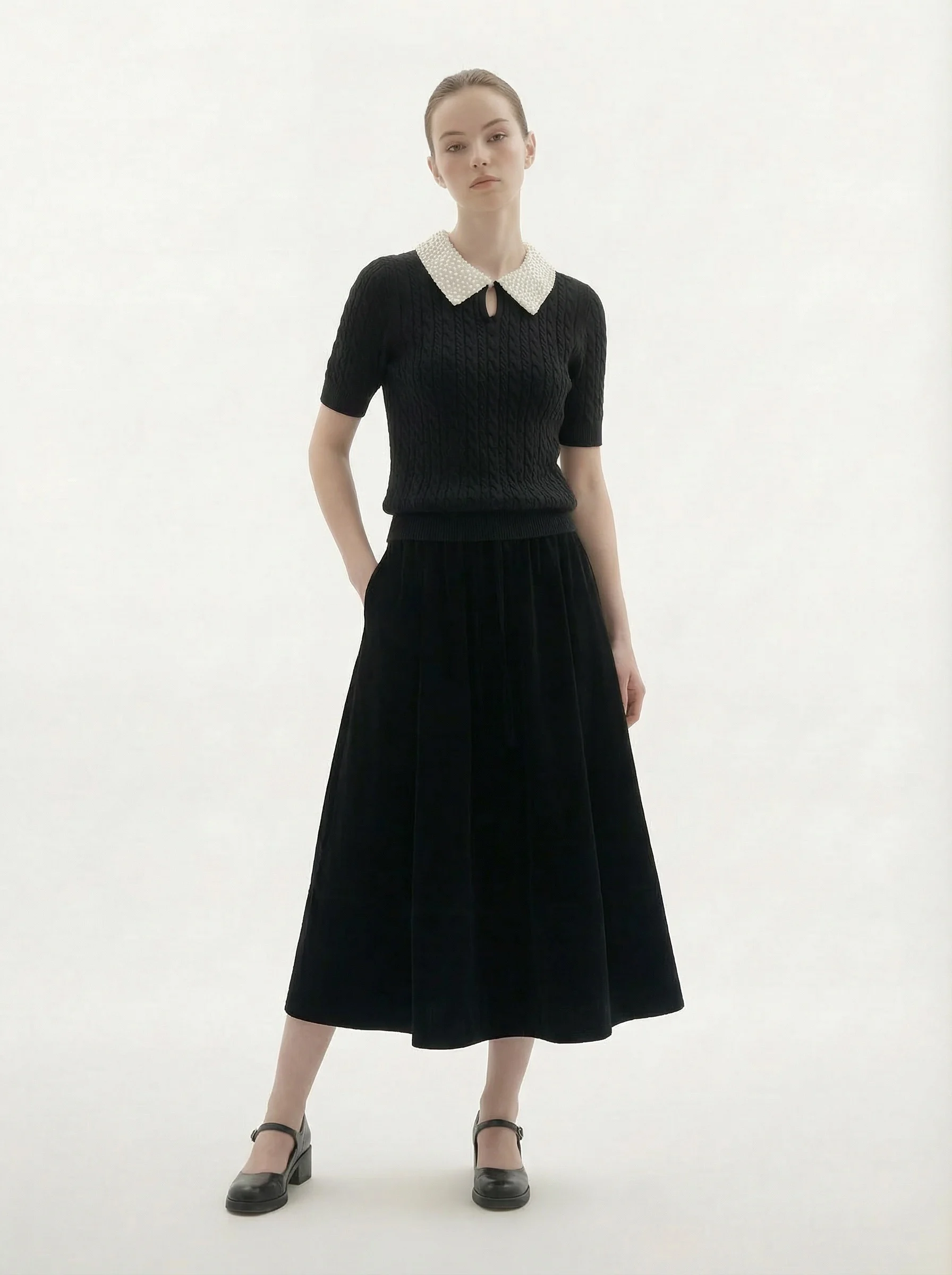 Detachable Pearl Collar Knitted Sweater ort Sve Cotton Wool Blend Twist Flower Design Women's Loose Fit Pullover Knitwear