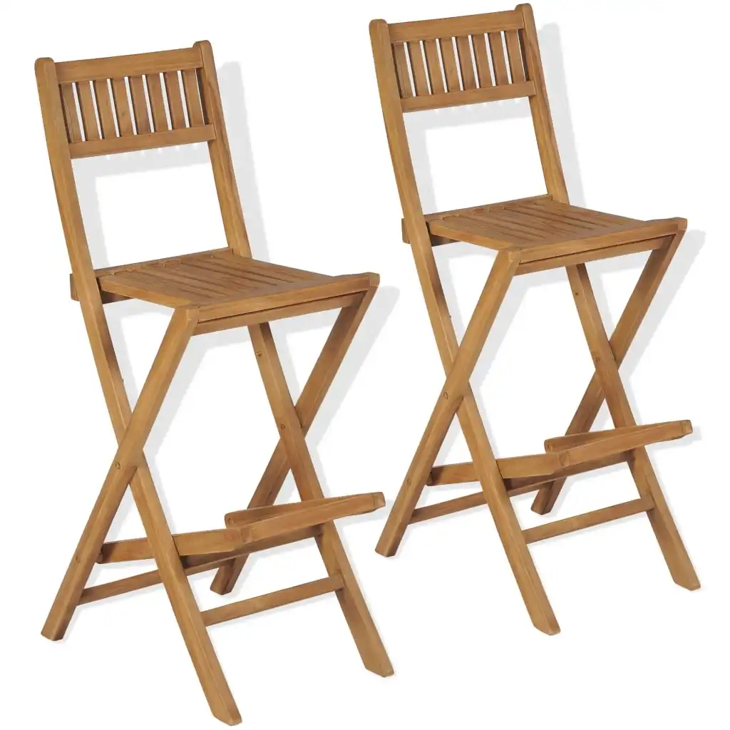 

Folding Patio Bar Stools 2 pcs Solid Teak Wood 15.6" x 24"x 44.9" Outdoor Chair Outdoor Furniture