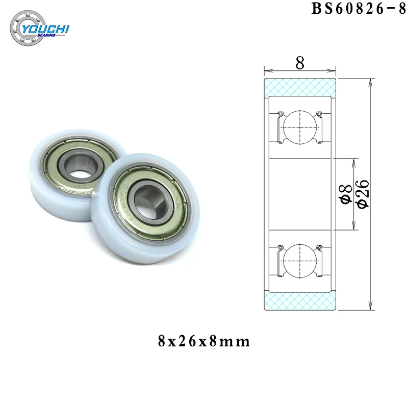 

10 шт. 8*26*8 мм встроенный подшипник 608zz 26 мм обернутые резиновые шкивы POM/нейлоновый подшипник фотомагнитный 8x26x8 пластиковый плоский направляющий ролик