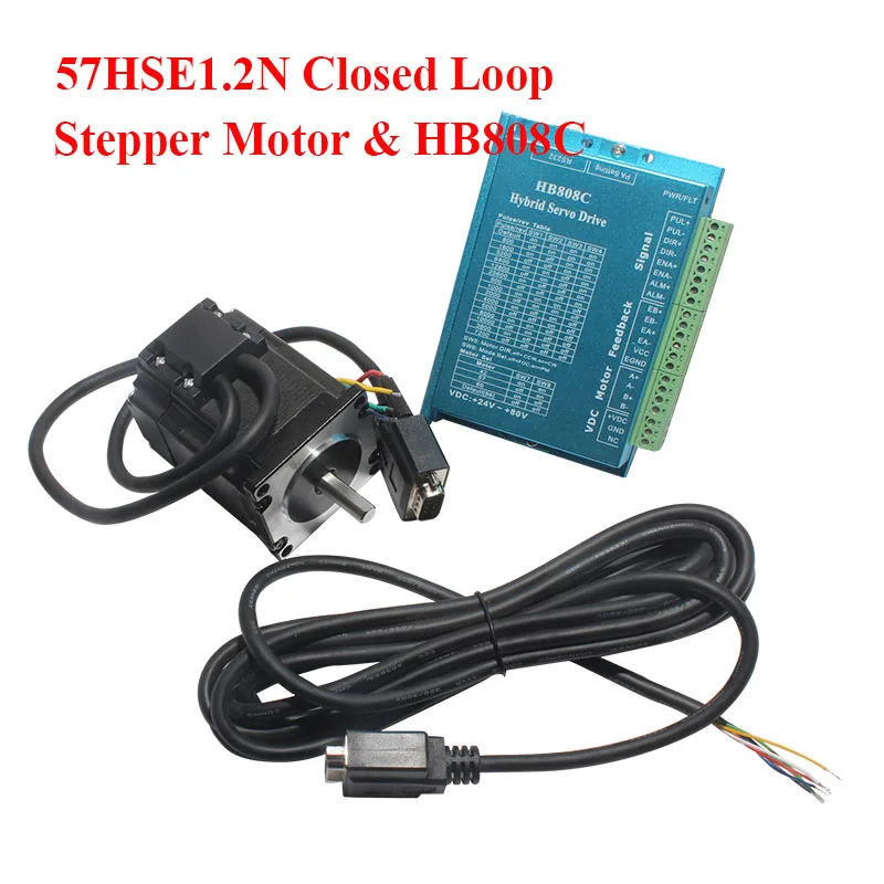 1.2N.m Nema23 Closed Loop Stepper Motor 57HSE1.2N & HB808C Hybrid Servo Driver Kit 3m Encoder Cable for CNC Router Wholesale