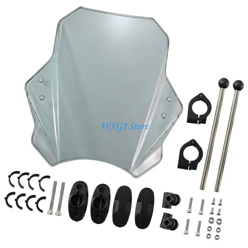 

37JE Motorcycle Windshield PC Metal Construction Universal Fitment Wind Noise Reduction Ergonomic Design Easy Assembly