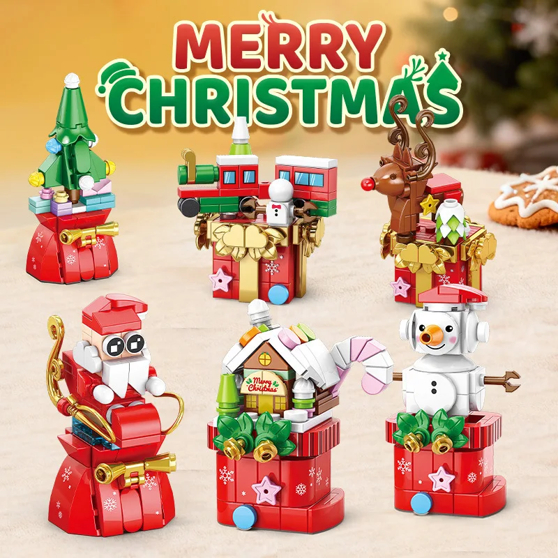 

6Pcs/Set Christmas Elk Deer Santa Claus City Building BlocksSnow House Xmas Tree Bricks Gift for Children Kids