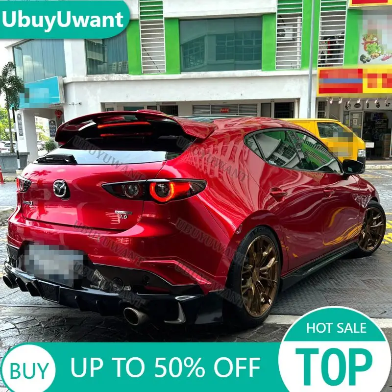 Für Mazda 3 Fließheck 2020 + Real Carbon Fiber Dach Hinten Flügel Top Schwanz Lip Spoiler Diffusor Auto Teile