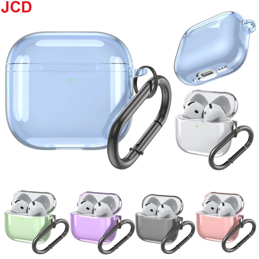 

Wireless Earphone Cover TPU Shockproof Protective Cover Skin with Carabiner Transparent Case Anti-fall for Apple Airpods 4 2024