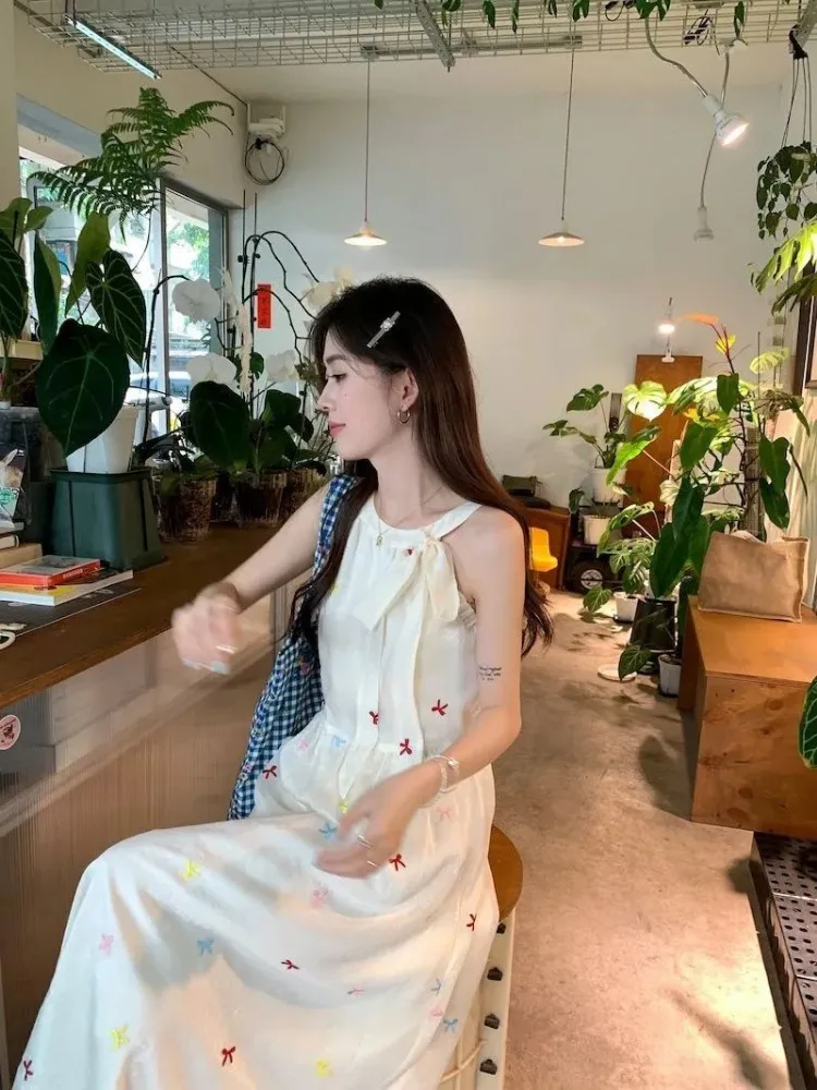 Abiti da donna Fiocco con lacci senza maniche Halter Primavera Estate Dolce temperamento Moda Abito elegante Casual da donna