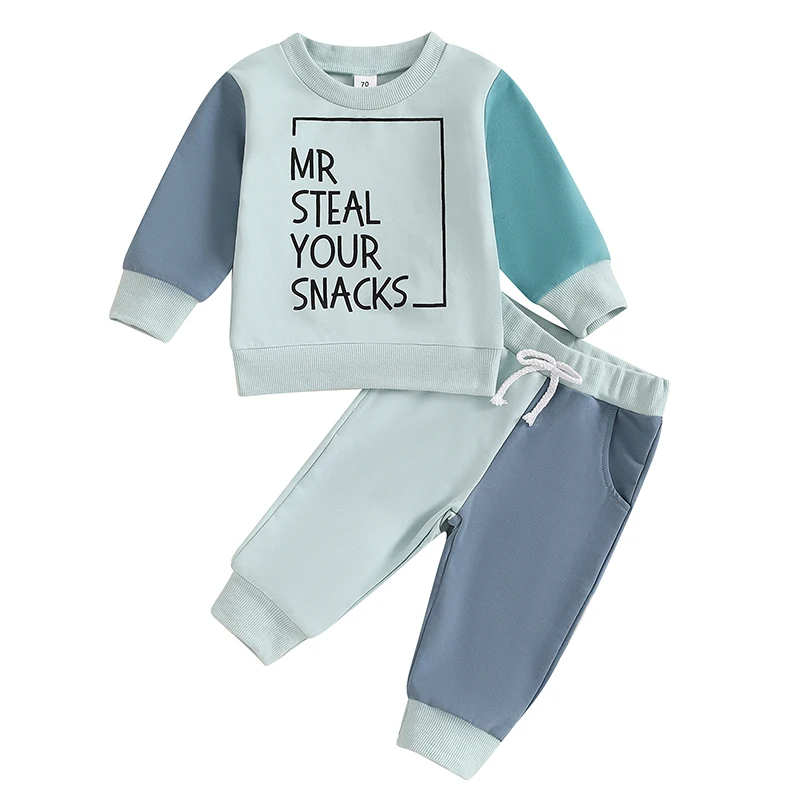 2Pcs Baby Boy Girl Outfits Mr Steal Your Snacks Pullover Tops Jogger Pants Set Toddler Fall Winter Clothes Set