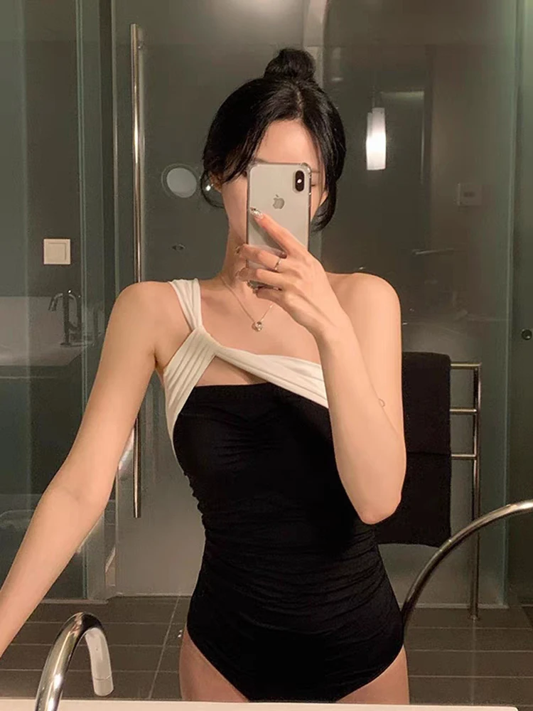 

Сексуальный женский купальник с вырезами на одно плечо, летний, для термальных источников, корректирующий, скрывающий живот, повседневная пляжная одежда