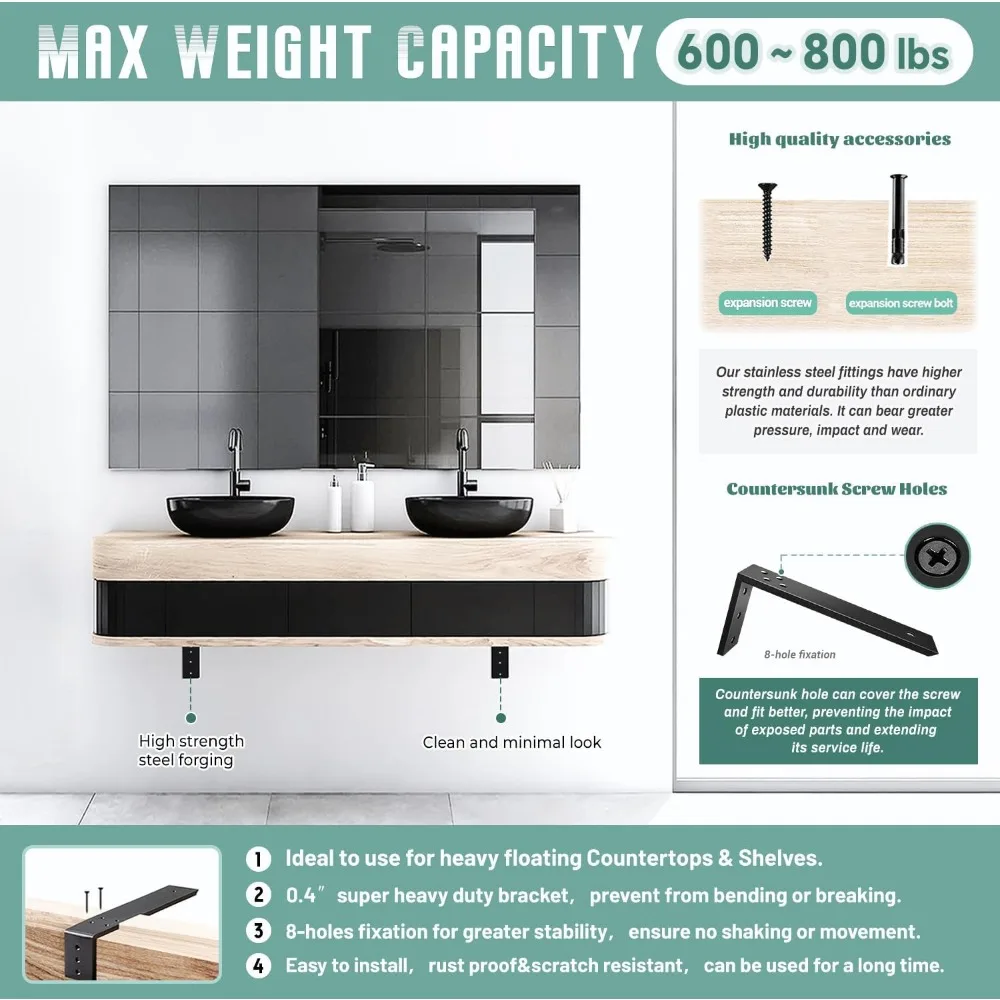 دعامات L من الفولاذ شديدة التحمل لدعم كونترتوب، 3 عبوات، 16 × 6 × 2.5 بوصة، كربيل معدني سميك 3/8 لتركيب رفوف الخشب #3