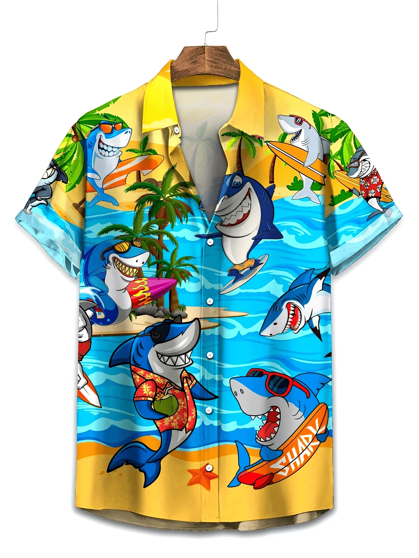 New summer trendy Hawaiian shirt lightweight and breathable featuring plus-size Aloha Shark pattern Plus-size available
