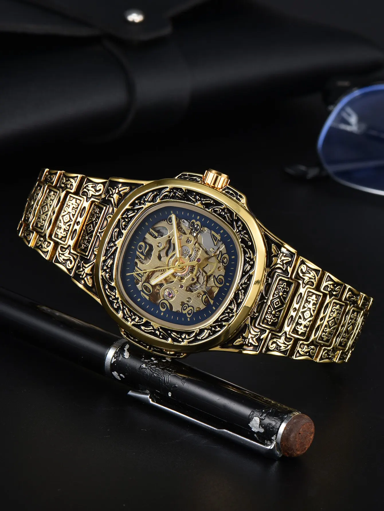 Men Automatic Watch Retro Alloy Steel Mechanical Watches Luxury Waterproof Skeleton Wholesale Men's Watch Boyfriend's Gift