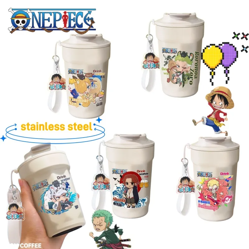 New One Piece Doflamingo, Zoro, Sanji anime cartoon pattern large capacity coffee cup, personalized stainless steel thermal cup