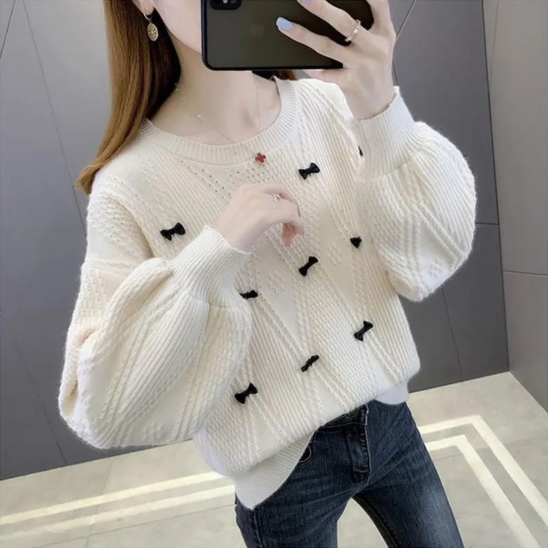 Women\'s Autumn and Winter Fashion Office Lady Simplicity O-neck Long Sleeve Sweater Women Clothing Casual All-match Loose Tops