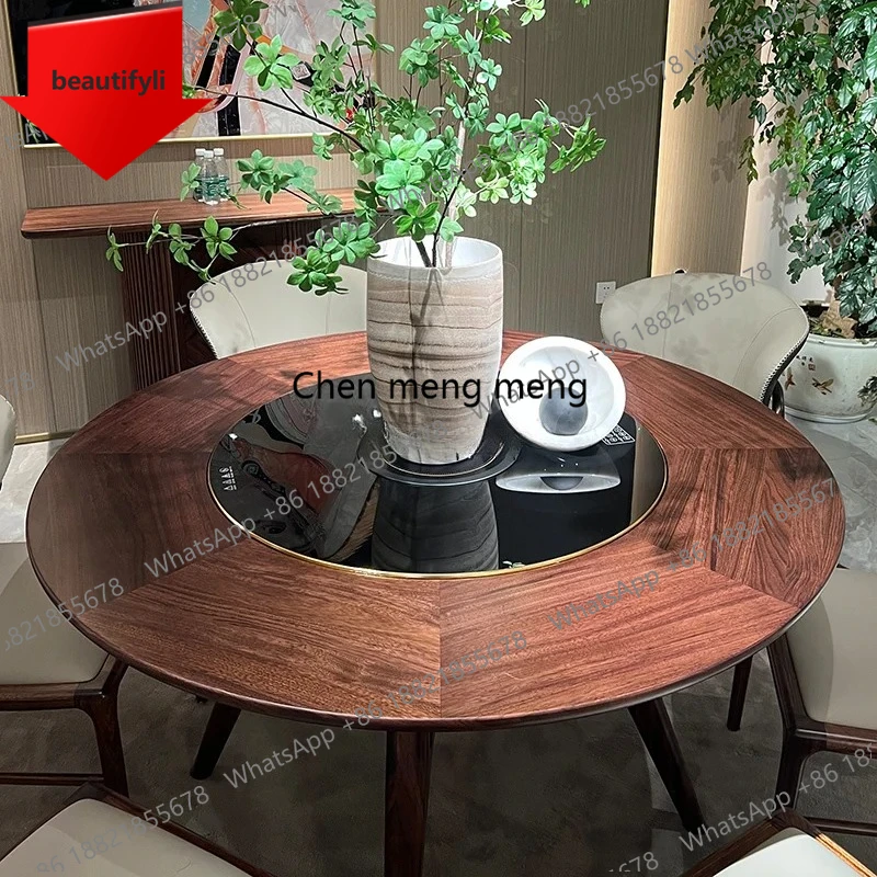 X188 Ebony solid wood induction cooker round dining table electric heating new Chinese simple luxury home