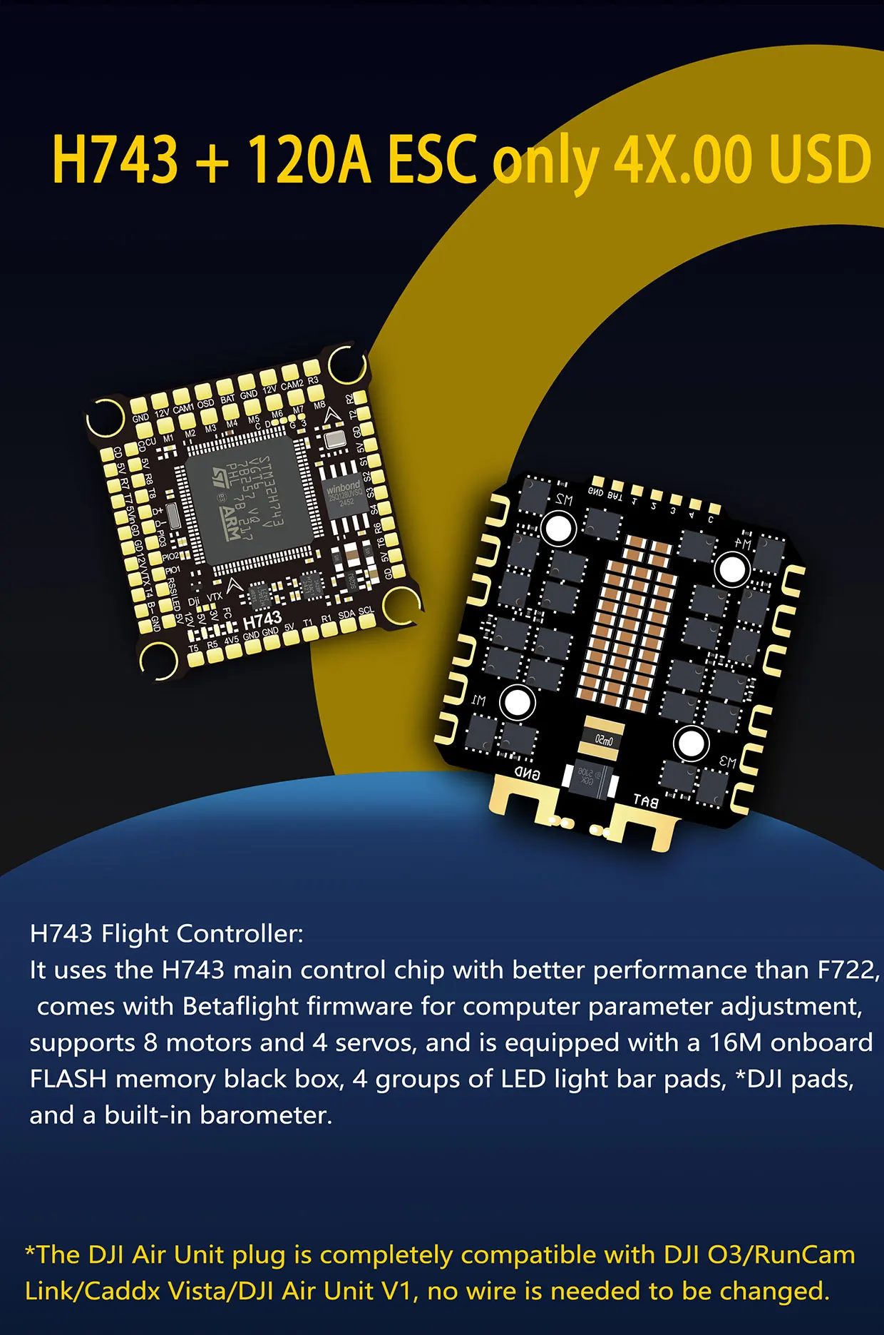 DAKEFPV H743 12S 120A Stack INAV Betaflight Ardupilot H743 FC Flugsteuerung FPV Stack für 13 15 18 Zoll FPV Drohnenrahmen – Detail 3