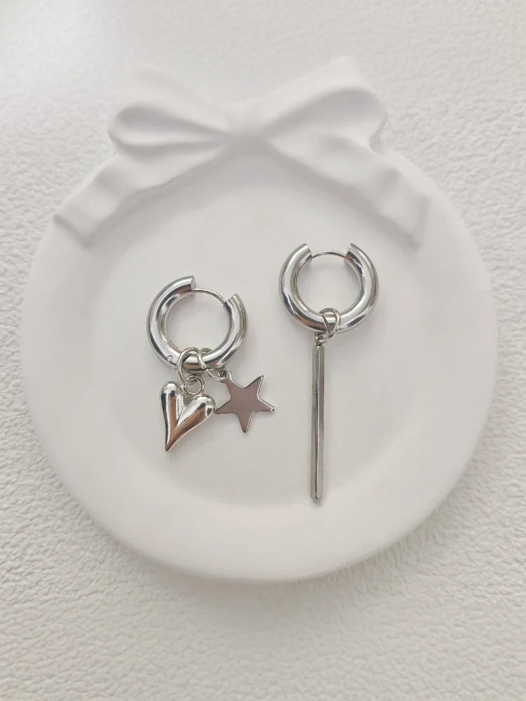 فاسق طويل القلب دلاية شكل نجمة أقراط للنساء بسيطة موضة هندسية دائرية الأذن مشبك جديد عصري مجوهرات هدية