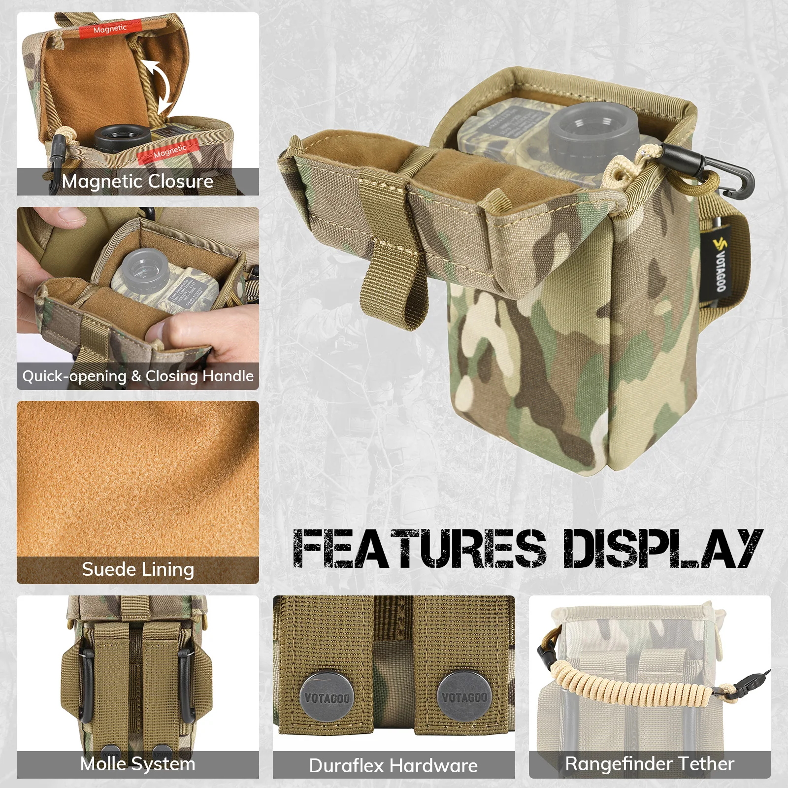 Pokrowiec na dalmierz VOTAGOO z wyściółką ochronną i klamrą z mechanizmem szybkiego uwalniania, kompatybilny z Molle do plecaków na lornetki, taktycznego polowania