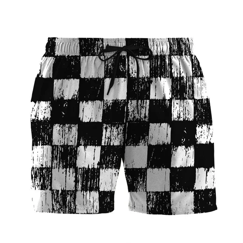 Calções listrado grids coloridos para homens, calças curtas, 3D impressão, calções de prancheta de surf, calções de praia, calções esportivos, roupa masculina, verão