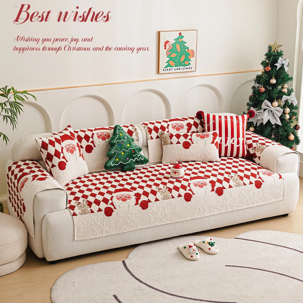 Winter Thickened Plain Chenille Christmas Sofa Cover All Seasons Universal Anti-Slip Cushion Straight Sand-Hair Covers Towels