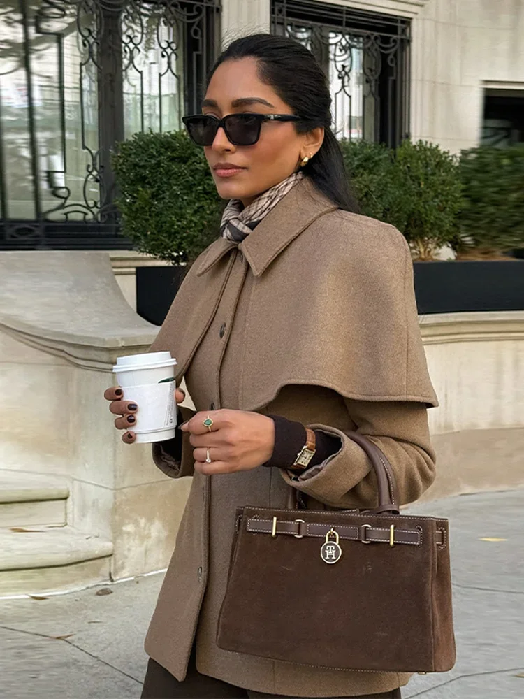 

Женское модное классическое повседневное шерстяное пальто для официальной вечеринки, элегантное теплое пальто с лацканами и широкими плечами, пригородная куртка с шалью на талии