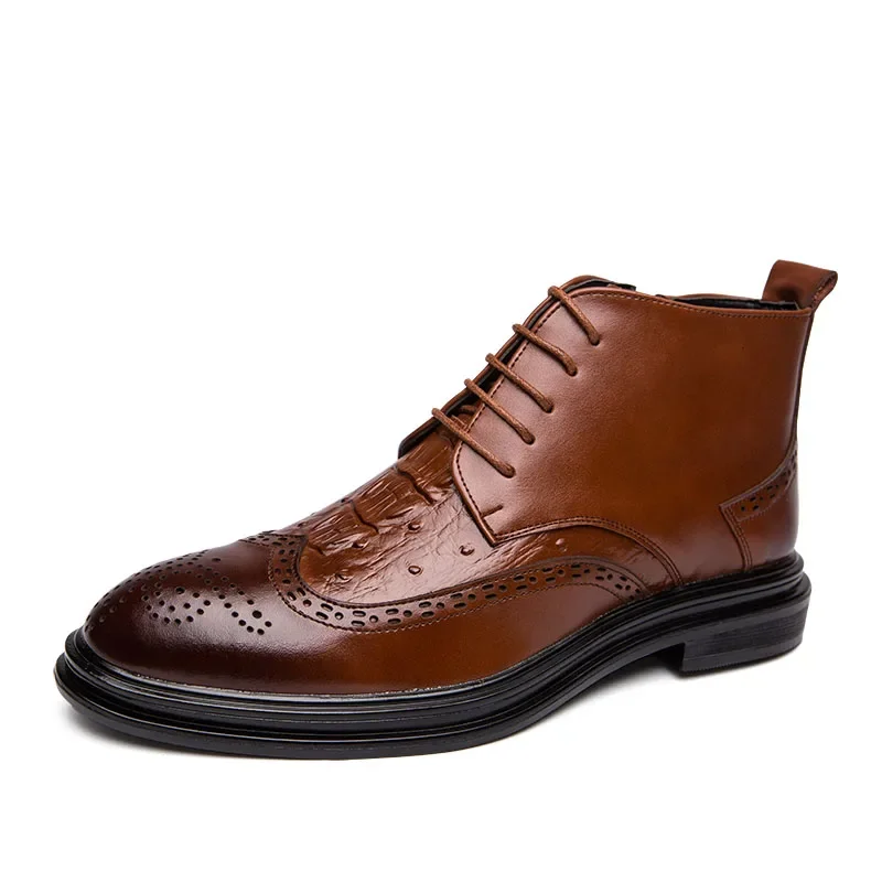 Autumn Winter High Top Leather Shoes Mens Warm Business Casual Ankle Boots Durable Non Slip Comfortable Classic Elegant