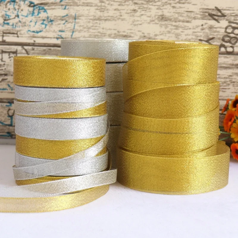 25Yards/roll DIY Material  Silver Gold Glitter Silk Satin Party Home Wedding Decoration Gift Wrapping Christmas Halloween