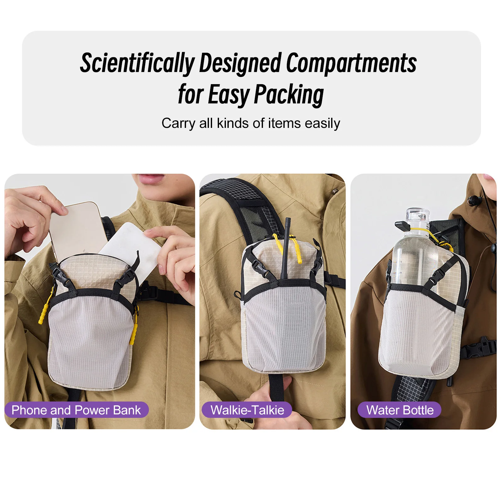 Outdoor Sling Bag 1.2L Large Capacity Shoulder Bag Nylon Lightweight Splash-proof Backpack with Adjustable Shoulder Strap
