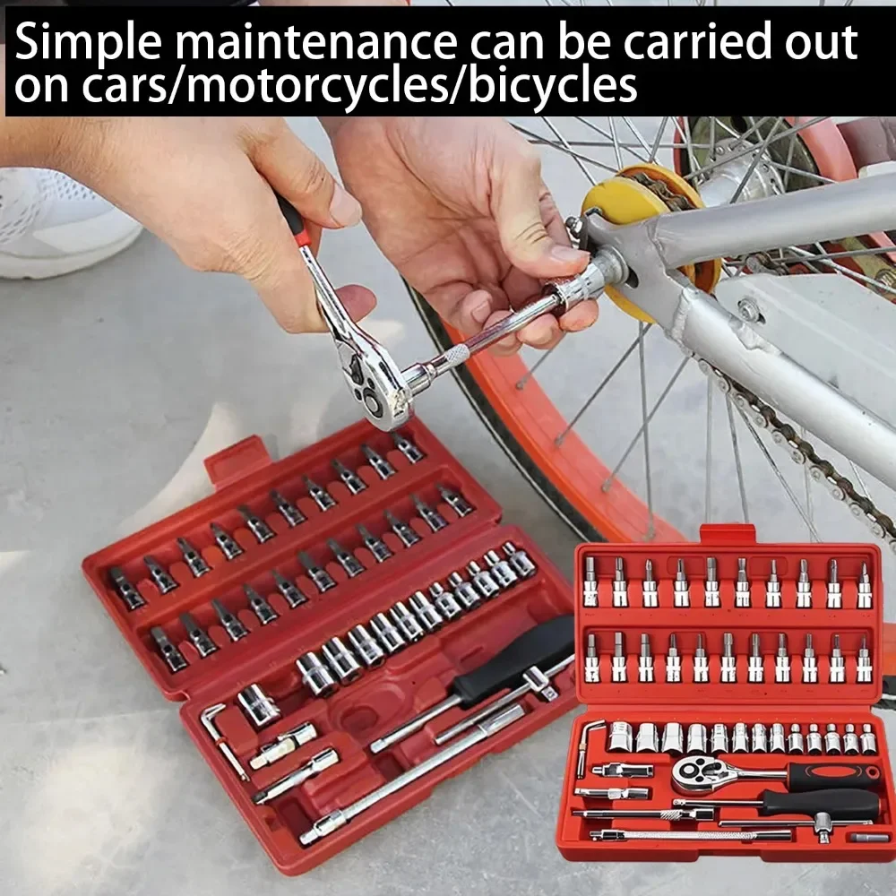 

46PCS Wrench Tool Set Auto Repair 1/4-Inch Drive Socket Ratchet Wrench Set Hardware Tools Socket Set