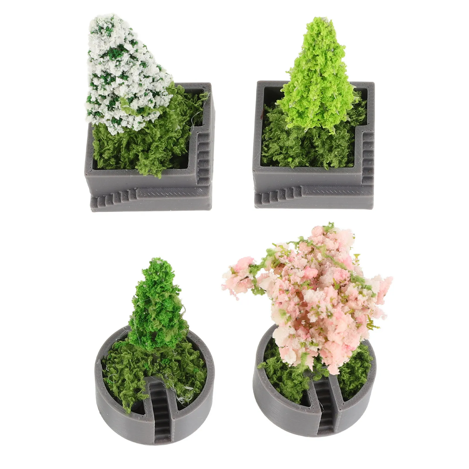 4Pcs Miniature Tree Decorations Artificial Cherry Blossom Pine Realistic Plants for Dollhouse Micro Landscape Accessories Home