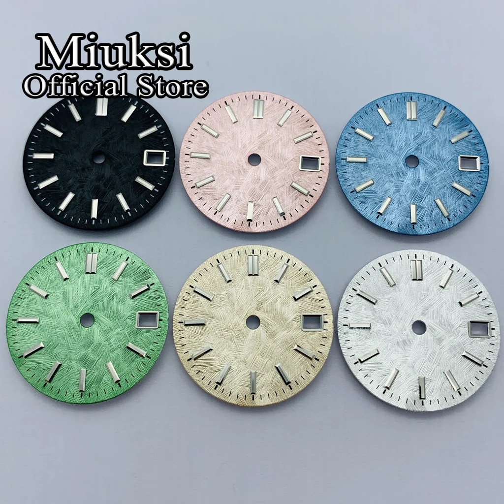 Miuksi 28.5mm silver blue pink sterile watch dial fit NH34 NH35 movement fit 3/3.8 o'clock crown view 2