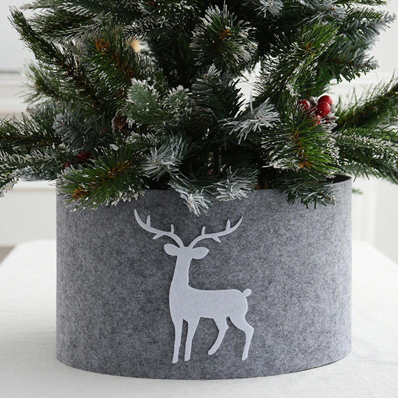 Grey Christmas Tree Collar Skirt Reindeer Xmas Tree Collar Basket Ring Xmas Tree Base Stand Cover Mat Farmhouse Holiday Ornament